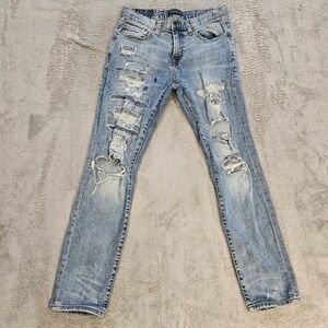 Aeropostale Mens Distressed Patchwork Slim Jeans Light Wash Paint Splatter 30W